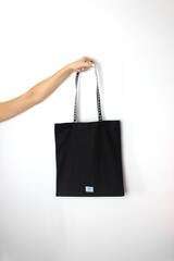 handmade black reusable shopping bag