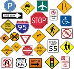 Common street signs for a wooden stool