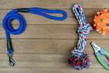 pet-leashes-in wooden-table and DIY-dog-toys