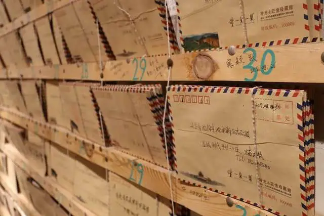 mail envelopes organized in DIY shelves